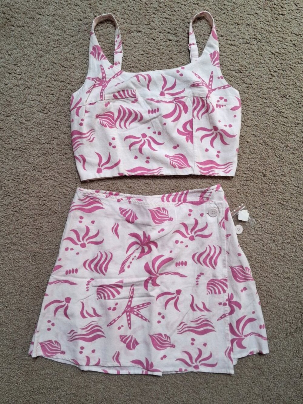 NWT MIDNIGHT SKY Pink/White 2 pc Set: Sleeveless Cropped Top & Mini Skirt sz S